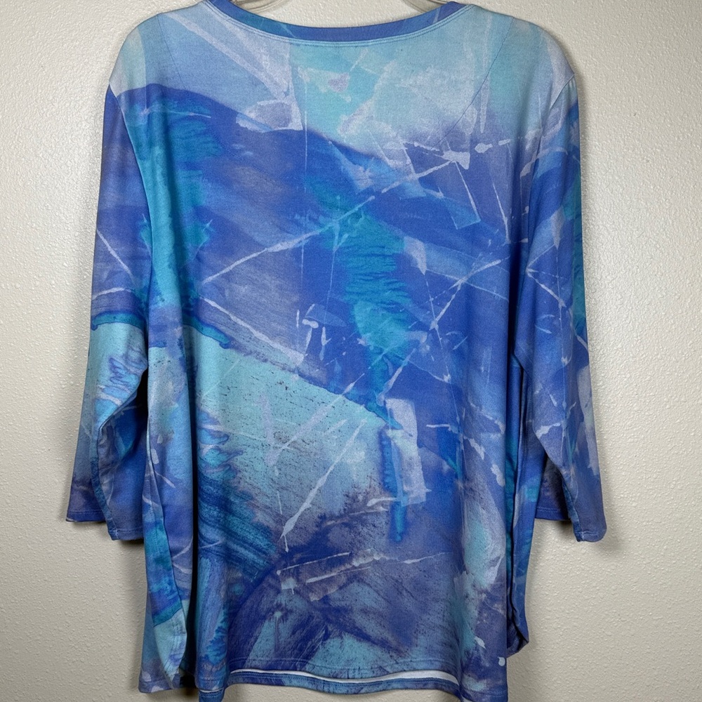 Soft Surroundings Tunic Top 3X Lilac Watercolor 3/4 Slv Comfy Stretch Cozy Artsy - Picture 6 of 15
